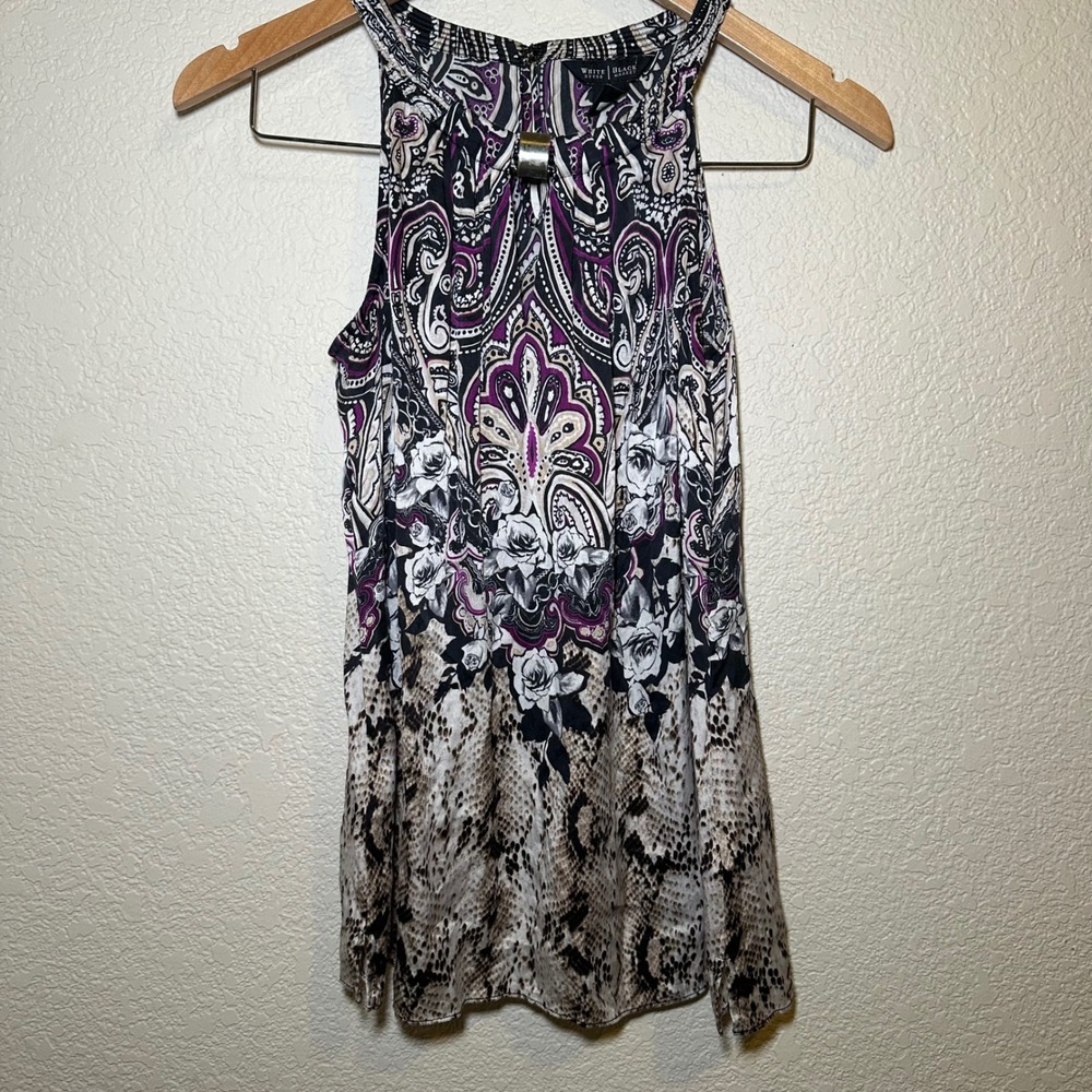 White House Black Market Womens 4 Halter Top Silk Purple‎ Snake Skin Floral Y2K